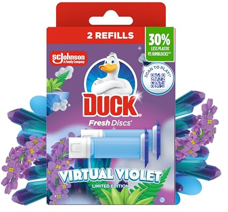 Duck Fresh Discs Toilet Cleaner Refill Twin Pack, Fights Stains That Harbour Germs, Prevents Limescale Build Up, Virtual Violet, Pack of 1 (Total of 2 Refill Tubes)