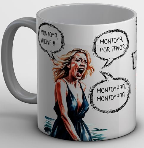 TengoTazas | Taza La Isla. Montoya, Vuelve !!. Taza con Dibujos y Texto. Taza de Cerámica Grande, de 330 ml. Taza Divertida y Colorida. Regalo Original