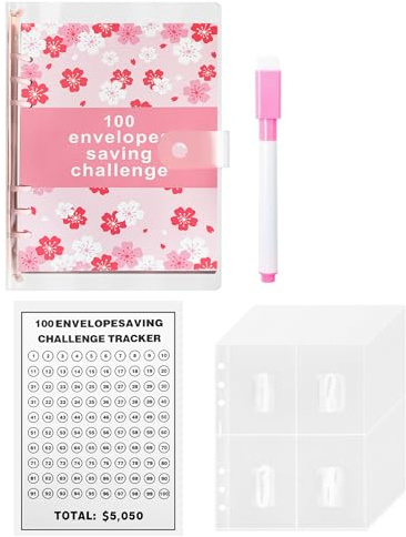 A5 Budgetplaner Geld Sparen Challenge, 100 Envelope Saving Challenge | Rosa Geldspar Budgetordner, A5 Geldsparung Geldordner Organizer, Briefumschläge Challenge Binder für Schule Auszeichnungen