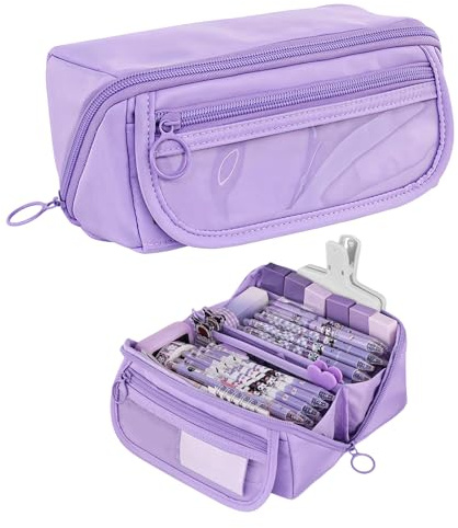 Diyxisk Large Capacity Pencil Case with 9 Compartments for Boys Girlscute Pencil Cases Multifunctional Pen Bag School Pencilcase Portable Pencil Case for School Office Supplies(Purple)