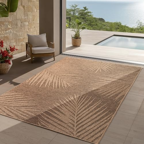 Teppium In- & Outdoor Teppich robust, wetterfest & pflegeleicht im natürlichen Jute-Look, ideal für Wohnzimmer, Küche, Terrasse, Garten und Balkon, 280x370 cm