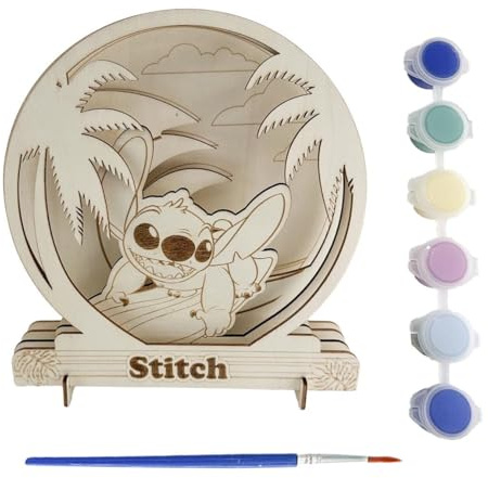 Figurines colorées en bois Stitch - Set de figurines pour enfants à peindre avec motif de Stitch, fabriquées en bois naturel pour activités artistiques, manuelles et décoration créative