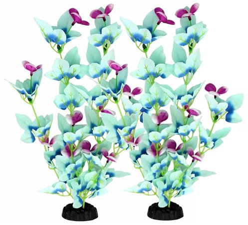 16 Inch Aquarium Fish Tank Plant Betta Fish Tank Decor,2 Pack Silk Aquarium Plants for Aquarium Decoration (White-Blue)