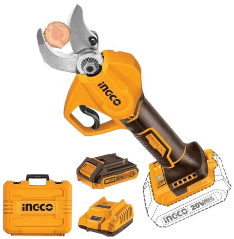 Ingco Cssli203083 Forbice a Batteria da Potatura 20 V 2 ah Brushless 0-30 mm Completa Cesoia da Pota