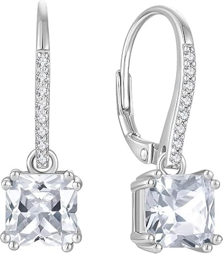 Starnny Ohrringe Silber 925 Damen April Geburtssteine Anhänger Ohrhänger Schmuck Geschenk für Frauen Sie (Quadrat)