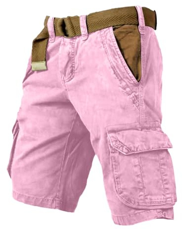 Short Homme Cargo, Shorts Et Bermudas Bermuda Short Cargo Homme De Travail Militaire Vetement Coton Grande Taille Ceinture Elastique Pantalon Court avec Multi-Poches Sport Randonnée Eté Rose, XL