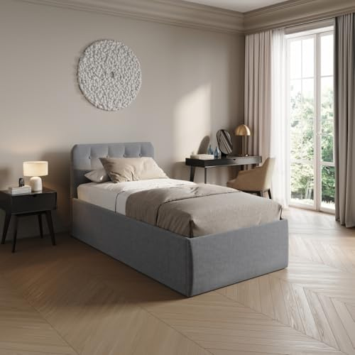 Home Collective Polsterbett 100x200 cm Doppelbett Bett mit verstellbarem Lattenrost & Bettkasten, gepolstertes Kopfteil, Made in Germany | Grau
