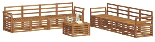 vidaXL Sofagarnituren 9 pcs Natur Massivholz Akazie, Garten, modernes, langlebiges Outdoor-Sofa, Eckmöbel für Terrasse und Lounge, gemütliche Sitzgruppe