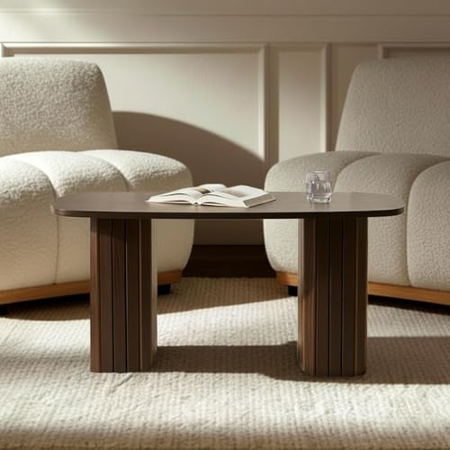 OHS Coffee Tables for Living Room, Wooden Centre Table Madison Ribbed Wood Frame Decorative Small Coffee Table for Home Offices, Dark Brown Wood - 85 x 40 x 41cm