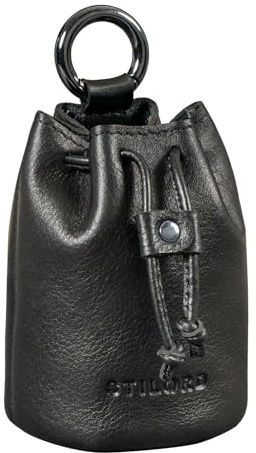 STILORD Thilo Lederbeutel Klein Herren mit Karabiner – Mini Ledersäckchen für Münzen, Schlüssel, Würfel, Outdoor, Leckerlibeutel Leder Schlüsselbeutel Mit Geschenkbox Farbe:schwarz