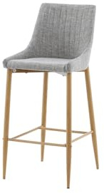FURNLUX Plaza Barhocker, Küche & Bar, Gepolstert mit Fußstütze, Textil & Metall, Grau & Eiche, 45x52x103 cm, Sitzhöhe 74 cm, 7 kg, Rückenlehne Gepolstert, Metallrahmen, Textilspray Empfohlen