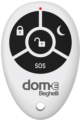 Beghelli - Telecomando Antifurto con Tecnologia LoRa, Batteria CR2032 Inclusa, Pulsante SOS, Portata 100 Metri, per Centrale Dom-e cod 60105