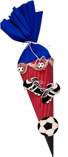 Prell Schultüte Bastelset Fußball rot-blau - Zuckertüte - aus 3D Wellpappe, 68cm hoch, mit vorgedruckten Motiven und Netz