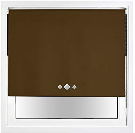 FURNISHED Blackout Roller Blind with Triple Diamond Eyelets & Metal Fittings Trimmable - Brown, 180W x 165H cm