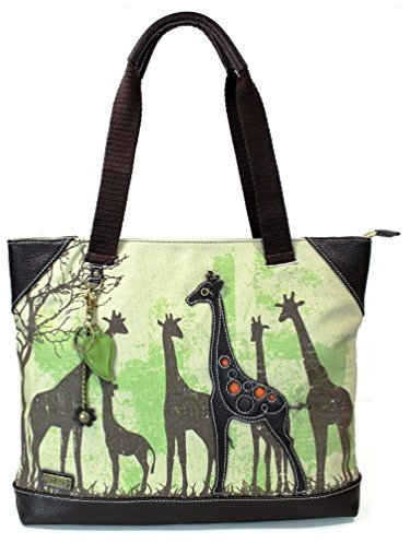 CHALA Safari Forest Animal - Große Handtasche aus Segeltuch Schulterhandtasche mit abnehmbarem Geldbeutelanhänger - Giraffentasche