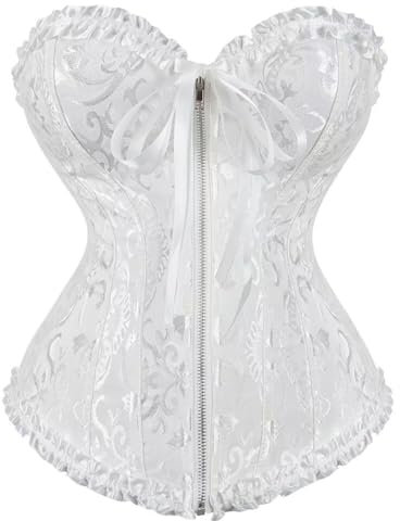 Josamogre Corset Top Korsett Damen Corsage Reißverschluss Lingerie Sexy Vintage Weiß S