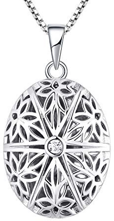 FJ Oval Foto Medaillon Kette Damen 925 Sterling Silber Personalisierte Medaillon zum öffnen für Bilder Memory Medaillon Anhänger Halskette Schmuck Geschenke für Frauen Mädchen