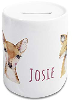 GRAZDesign Waldtiere Spardose Kinder Jungen & Mädchen mit Name | personalisiertes Geschenk Geburtstag, Weihnachten, Taufe Keramik