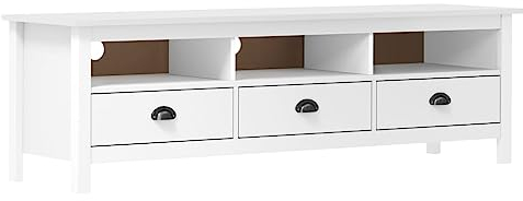 vidaXL Meuble TV Armoire Basse Meuble Divertissement avec 3 Etagères et 3 Tiroirs Salon Maison Intérieur Blanc 158x40x47 cm Bois de Pin Solide