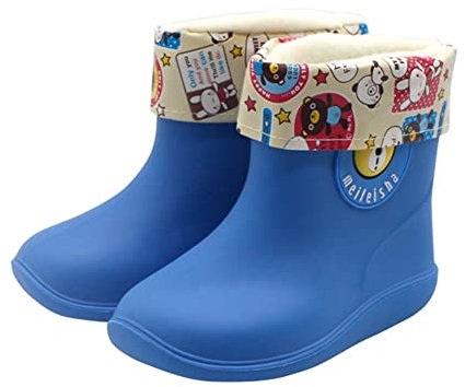 Stivaletti Pioggia Bambina con Fodera Imbottiti Impermeabili Leggere Morbide PVC Stivali di Gomma Ragazza Ragazzo Orso Cartoon Design Invernali Antipioggia Scarponcini Blue 24