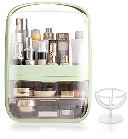 Galatée Multi-Function Make Up Case Dustproof Cosmetic Storage Box,Cosmetics Skin Care Products Jewelry Organizer Finishing Box Bedroom Bathroom Desktop,Portable Skincare Organizers-Light green