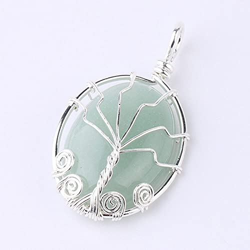 Collares con Colgantes De Piedra para Mujer,Piedras Ncklaces of Women Silver Wire Bobinado Oval Exquisito Aventurine Natural Semi-Precioso Fewellery Pendant Yoga Reiki Chakra Stone For Ladies Mamá