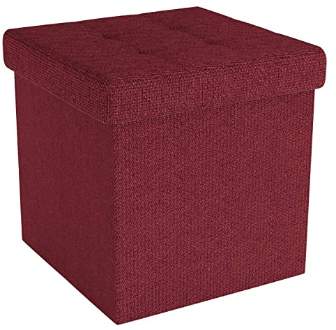 INTIRILIFE Faltbare Sitzhocker 30x30x30 cm in Granat ROT - Sitzwürfel mit Stauraum und Deckel aus Stoff mit Mulden - Sitzcube Fußablage Aufbewahrungsbox Truhe Sitzhocker