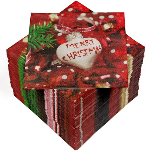 HEKU 100 Servietten, 3-lagig, 33x33cm, Weihnachtsherz I Saugstark und praktisch verpackt I Breite Auswahl I Ideal für besondere Anlässe