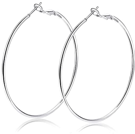 AURSTORE Damen-Ohrringe, Creolen, Edelstahl, großer Reifen, modisch, Schmuck, Geschenke für Frauen, 60mm, Silber, Edelstahl, Kein Edelstein
