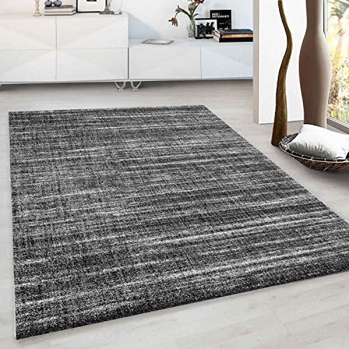 Designer Teppich Wohnzimmer weich mit dichtem Flor meliert versch. Farbvarianten, Farbe:Anthrazit, Maße:200x290 cm