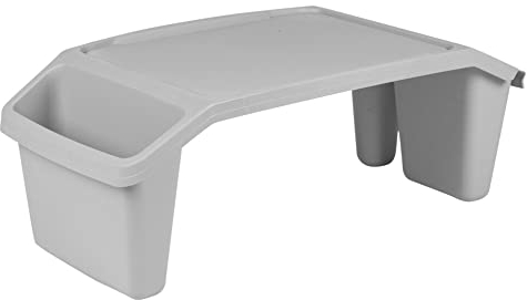 Muddy Hands Large Plastic Bed Tray Breakfast Lunch Dinner Lap Serving TV Table Cup Slot Laptop Notebook Desk (Grey)