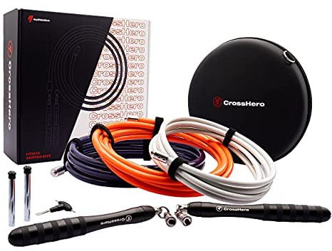 Premium 4athletics Springseil | Schweres Springseil mit 3 Verschieden Seilen in Sekunden tauschen. (L - Bis Größe 189 Cm)