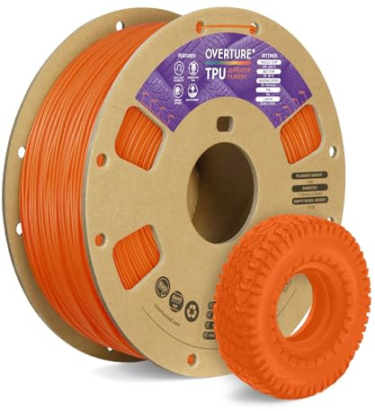 OVERTURE Flexible TPU 95A 3D Printer Filament 1.75mm, 1kg Orange | Soft & High Elasticity & Durability, Excellent Layer Adhesion, Accuracy +/- 0.02mm, Fits Most FDM (Orange)
