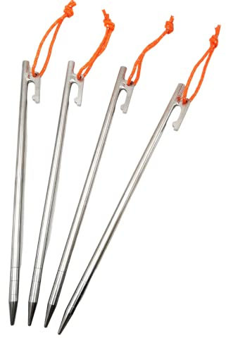 Rison Titan-Zeltheringe, Häkeln, Zelt-Nägel, leicht, Titan, Zelt-Nägel, Schnee, Grasland, strapazierfähig, für Outdoor-Camping und Pflanzenunterstützung, Gartenstecker (4, 8 × 250 mm)