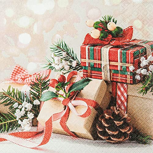 20 Servietten Dekorierte Weihnachtsgeschenke | Zapfen | Winter | Weihnachten | Tischdeko | Decoupage | Serviettentechnik 33x33cm