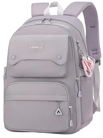 Einfarbige Mädchen-Rucksäcke für die Schule, Kapazität, Grundbuchtaschen, Schultaschen für Teenager, Mädchen, lässiger Tagesrucksack, B-grau, B, Tagesrucksack