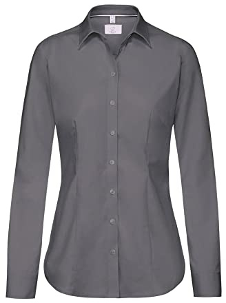 GREIFF Corporate Wear Premium Damen Bluse Regular Fit Langarm Grau Modell 6592 Größe 34