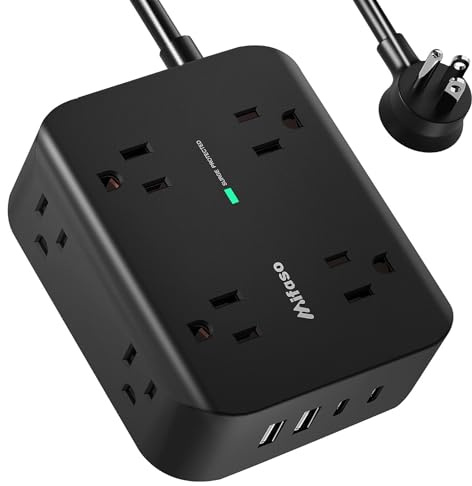 Power Strip Surge Protector - Flat Plug, Wall Mount, 8 Wide Outlets with 4 USB Ports (1 USB C), 5FT Heavy Duty Extension Cord with Multiple Outlets, Charging Station Overload Protection for Home Dorm