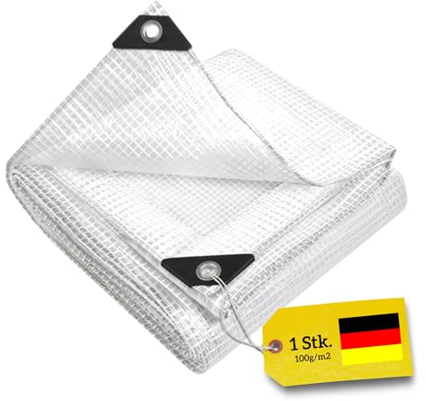 WDB - Plane Abdeck-Plane Wasserdicht Gewebe-Plane mit Ösen - Tarp - Schutzplane für alle Wetterbedingungen - Reisfest - Winterfest - Verstärkte transparente Plane 100g - 5 x 5 m