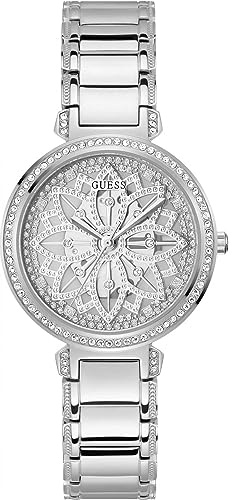 Guess Lily Damen Armbanduhr, Silber, Edelstahlarmband, 3 bar Wasserdichtigkeit – 36 mm Gehäuse, feminines Design, GW0528L1 SP