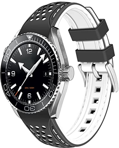 YISIWERA 20mm 22mm Silikon Uhrenarmband Racing Rallye Zweifarbig Schwarz Weiß Gebogene Enden Gummi Uhrenarmband Edelstahl Schnalle Langlebig Universal Stitch Uhrenarmbänder für Männer Frauen