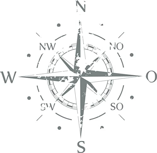 INDIGOS UG - Wandtattoo Wohnzimmer - Wandaufkleber Kompass - Himmelsrichtungen - Windrose - Marine - 120x120 cm - Grau - Aufkleber Kinderzimmer Schlafzimmer Küche Badezimmer Büro Dekoration