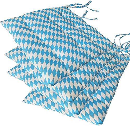 NYVI Stuhlkissen 40x40 cm ComfySeat Bayrische Raute 4er Set - Sitzkissen mit Bändern/Schleife, 9-fache Steppung - Indoor & Outdoor - Gartenstuhlkissen aus Baumwoll-Mischgewebe - ÖkoTex 100