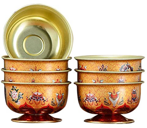 Cabilock Wasserbehälter 7 Stücke Buddhistische Wasserschale Opferschale Altarschale Tibetische Schale Angebotsschale Metall Servierschale für Buddhistische Tempel Yoga Meditation Zubehör Wasserbecher