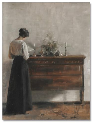 uoyien Vintage dänische Leinwand-Wandkunst, berühmte Kunstwerk, Frau, Lesen, Portrait, Ölgemälde, dunkle Akademia, ästhetischer Druck, 19. Jahrhundert, antikes Poster, 40.6x61 cm, ungerahmt