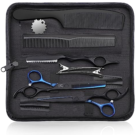 JASON Tijeras de Peluquería Profesional - Juego de Tijeras para el cabello & Effiliation 6.5 Tijeras de Peluquería para Peluqueros/Principiantes, Azul-negro