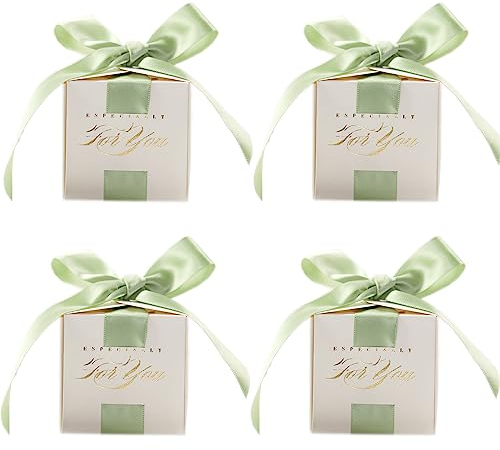 Klein Hochzeit Geschenkbox 30 Stück Gastgeschenke Babyparty Süßigkeiten Kasten Gastgeschenke Schachtel Kartons Bonboniere Kasten mit Farbband für Geburtstag Hochzeit Taufe Geburt Party (Grün)