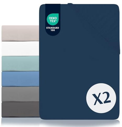 Dreamzie - Spannbettlaken 200x200cm 2er Pack - 100% Polyester Mikrofaser - Oeko TEX Zertifiziert - Leintuch 200x200 - Dunkelblau