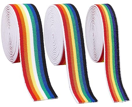 FINGERINSPIRE 5.5 m Regenbogenfarbenes Elastisches Nylonband 20/25/38 mm Breit Zum Nähen Elastisches Band Flach Mit Streifenmuster Farbig Gestreift Elastisches Band Für Bund Perückenbänder Nähzubehör