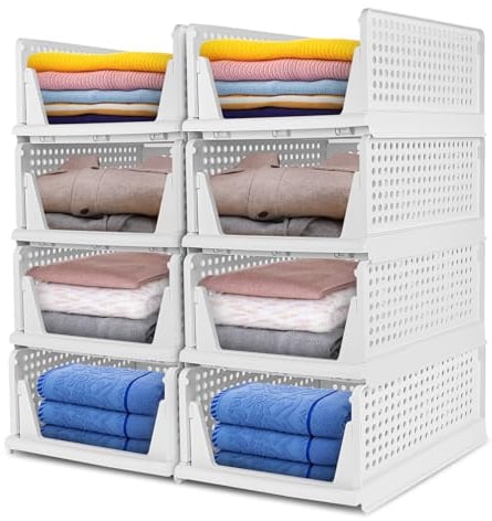 Glovios Kleiderschrank Organizer, 8 Stück Faltbar Stapelbarer Kleiderschrank, Lagerkisten Kleiderkasten Ordnungssystem, Wardrobe Organizer für Kleidung Küchen Schlafzimmer (Weiß)